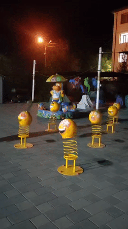 Nighttime documentation of playgrounds and streetscapes in Pavlodar, Kazakhstan
