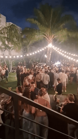 Outdoor night party draws crowds in North Kuta, Indonesia