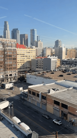 Downtown LA captured from high vantage point during afternoon
