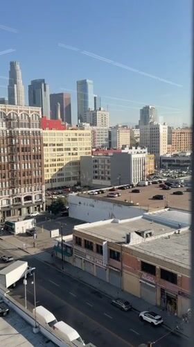 Downtown LA captured from high vantage point during afternoon