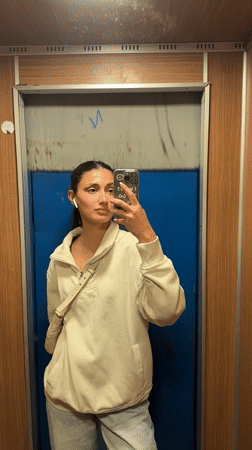 Woman takes elevator selfie in Bar, Montenegro