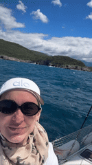 Sailor films self on choppy waters near Luštica, Montenegro