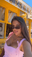 Pink gingham outfit photo session at Bodrum bakery