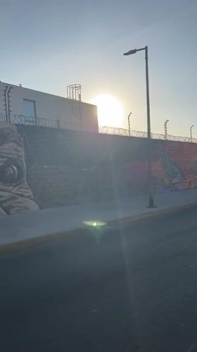 Street mural with eye, nature themes documented in Arica