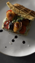 Green waffle sandwich with avocado documented in Krasnoyarsk