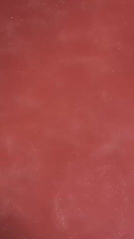This is a close-up, vertical video of a reddish-pink surface that appears to be textured and possibly slightly damp. There are small, scattered specks of white or light-colored material visible throughout the surface, which could be glitter, dust, or a similar particulate. The lighting is dim and casts a soft glow on the surface, highlighting the texture and the specks. No people, objects, or actions are discernible in the video. The environment is abstract and nondescript, focusing solely on the surface itself.