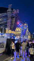 Band performs nighttime outdoor concert in Belgrade town square