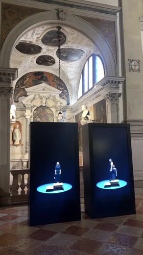 Venice church interior and resting figure documented by witness