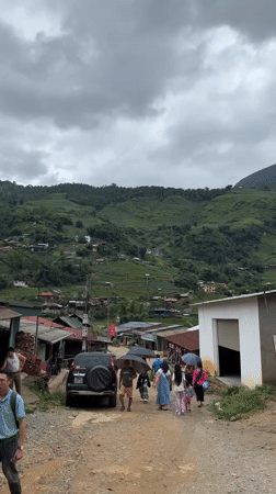Village life and rice paddies in overcast Tả Van, Vietnam