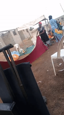Community celebration held under decorated tent in Goni Gara Nigeria