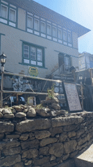 Morning scenes from Namche show hikers, cafes, mountain views
