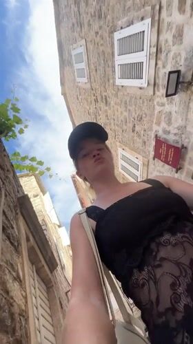 Afternoon tourist activity in Budva's Old Town, Montenegro