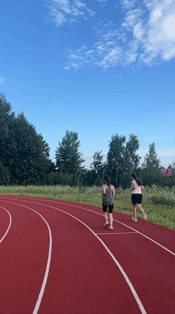 Afternoon at a red running track in Noviy, Russia