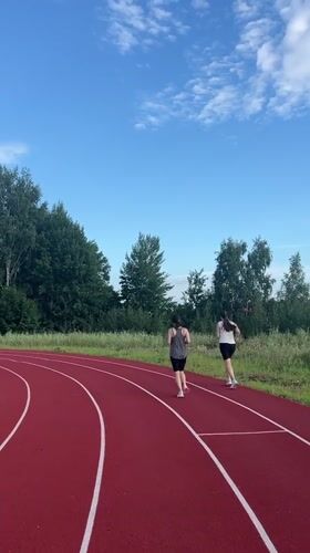 Afternoon at a red running track in Noviy, Russia