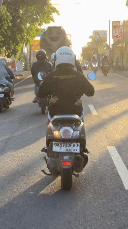 Motorcycle POV through busy North Kuta streets, Bali
