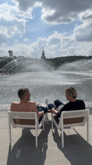 Weekend leisure activities observed near Moscow State University fountain