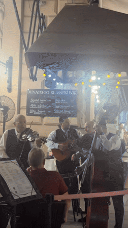 Live street music and nightlife in central Budapest