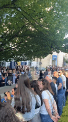 Crowd gathers behind barriers for event in Blagoevgrad