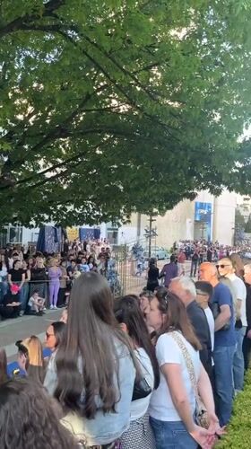 Crowd gathers behind barriers for event in Blagoevgrad