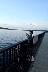 Casual fishing session on the Chaikovsky waterfront promenade