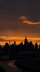 Dramatic sunset captured over New York City skyline