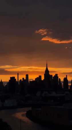 Dramatic sunset captured over New York City skyline