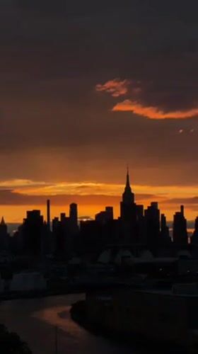 Dramatic sunset captured over New York City skyline