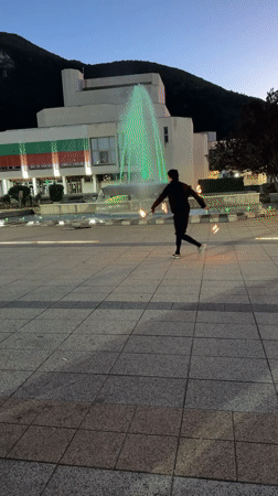 Fire juggler performs at Hristo Botev monument square, Vratsa
