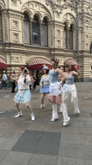 Young women perform coordinated dance in Moscow public square