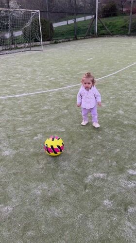 Children play soccer on artificial turf field in Tryavna