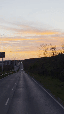 Sunset highway drive captured near Veliko Tarnovo, Bulgaria