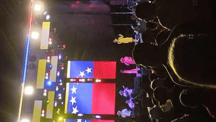 Singer in yellow performs at Venezuelan-themed concert