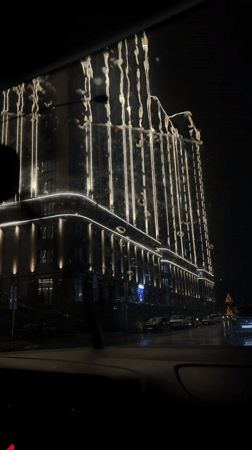 Evening documentation of illuminated residential development in Ovoshchnoy, Russia