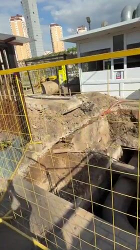 Excavation pit dug near restaurant in Krasnogorsk, Russia