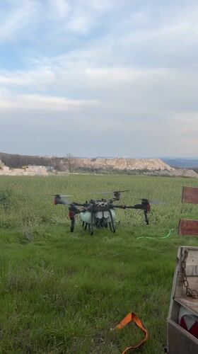 Agricultural spray drone takes off from Bulgarian field