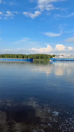 Two blue vessels observed on calm waters in Zavolzhye