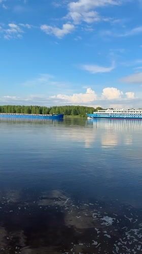 Two blue vessels observed on calm waters in Zavolzhye