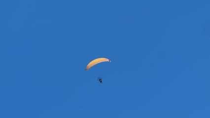 Paramotor spotted over Sithonia, Greece during morning flight