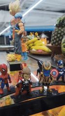 Superhero figurine displays spotted across Thai shopping center