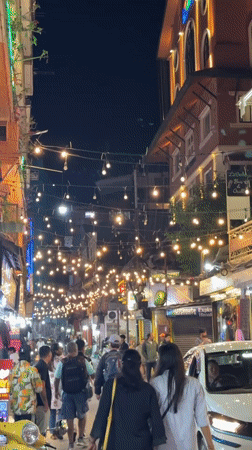 Busy nighttime street traffic documented in Kathmandu