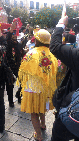 Traditional cultural celebration with dancing and music in La Paz