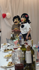 Masked dancers with tambourine spotted at Russian party