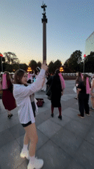 Evening gathering at an outdoor plaza in Moscow