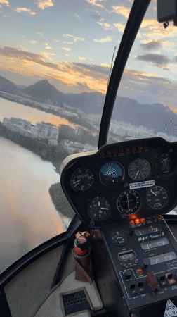 Helicopter cockpit view captured over Rio de Janeiro