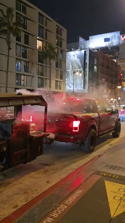 Hollywood Boulevard night scenes with food truck and street activity