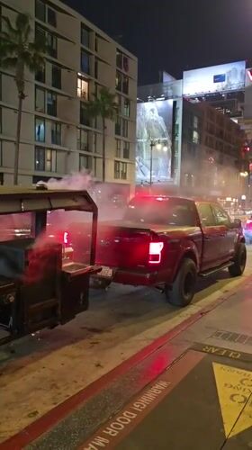 Hollywood Boulevard night scenes with food truck and street activity