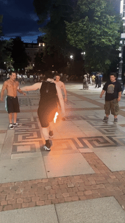 Fire performance draws crowd in Sofia public square