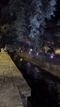 Nighttime scenes captured along Córdoba's historic Cañada waterway