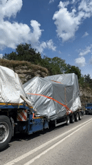 Semi-truck transports covered cargo near Veliko Tarnovo, Bulgaria