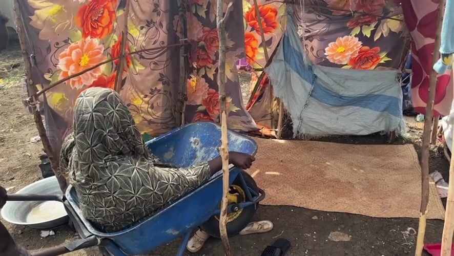 Inside a makeshift shelter in Al Babali, Sudan
